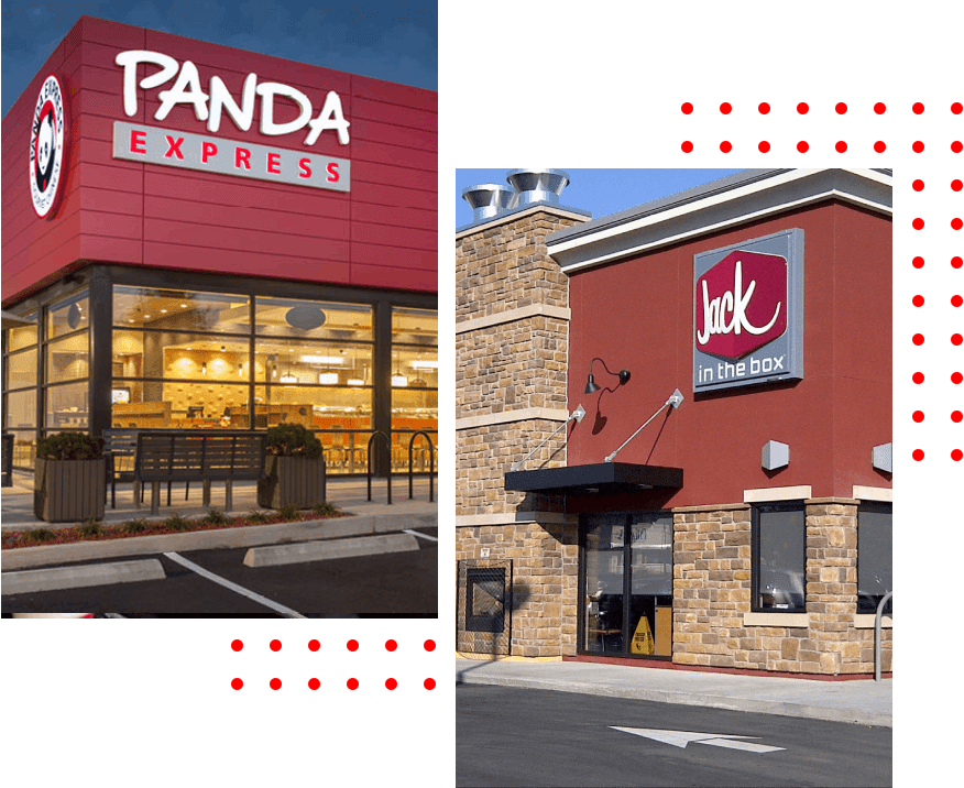 A panda express restaurant and jack in the box