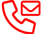 A red telephone and an email icon on a green background.